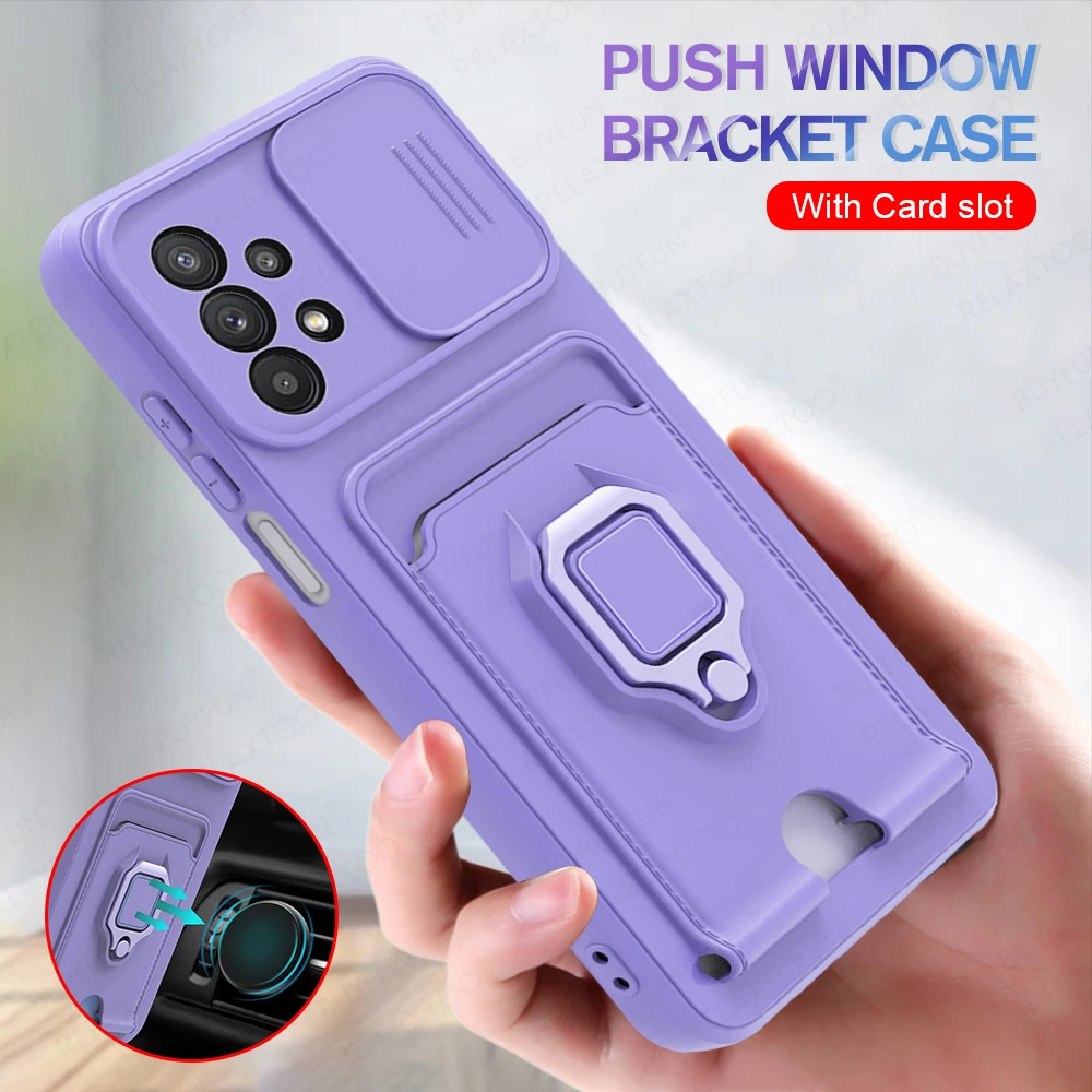 

For Samsung A53 5G Push Window Camera Lens Protect Case Sumsung Galaxy A 53 33 A33 A73 5G A23 Magnet Holder Ring TPU Soft Cover