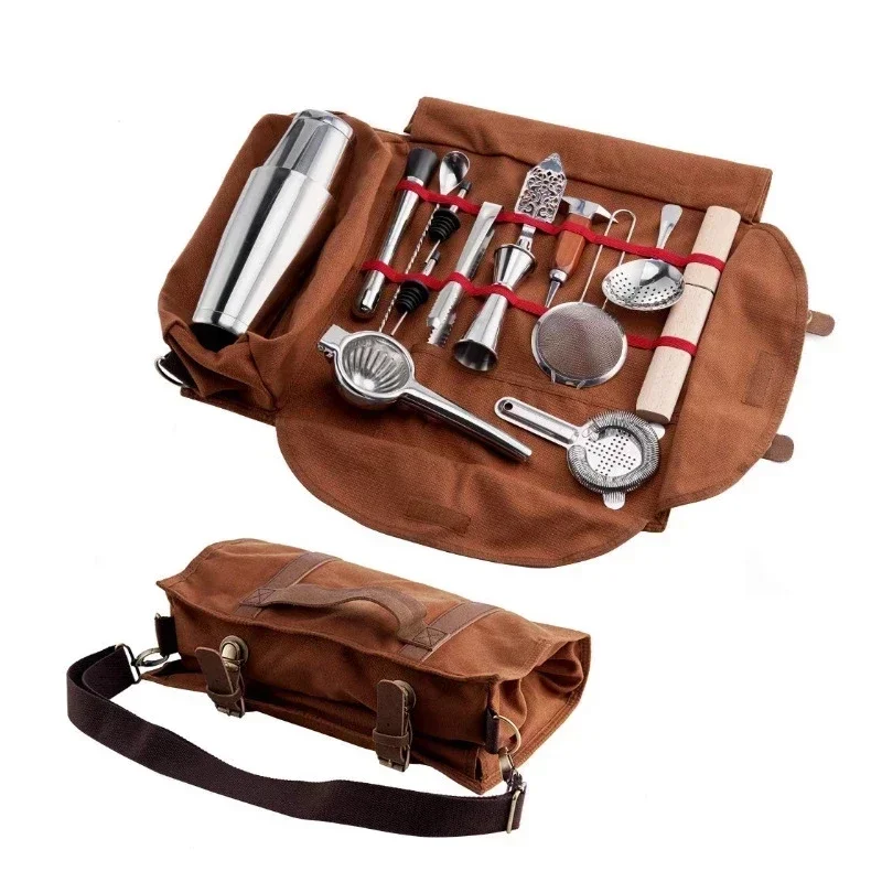 

Bar Bartender Carrying Bag Creative Bartender Canvas Toolkit Pack Bar Tools Cocktail Shaker Set Storage Bag Only