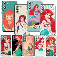 ariel the mermaid phone case for samsung galaxy s22 s21 s20 s10 s10e s9 s8 s7 pro ultra plus fe lite black luxury cover funda