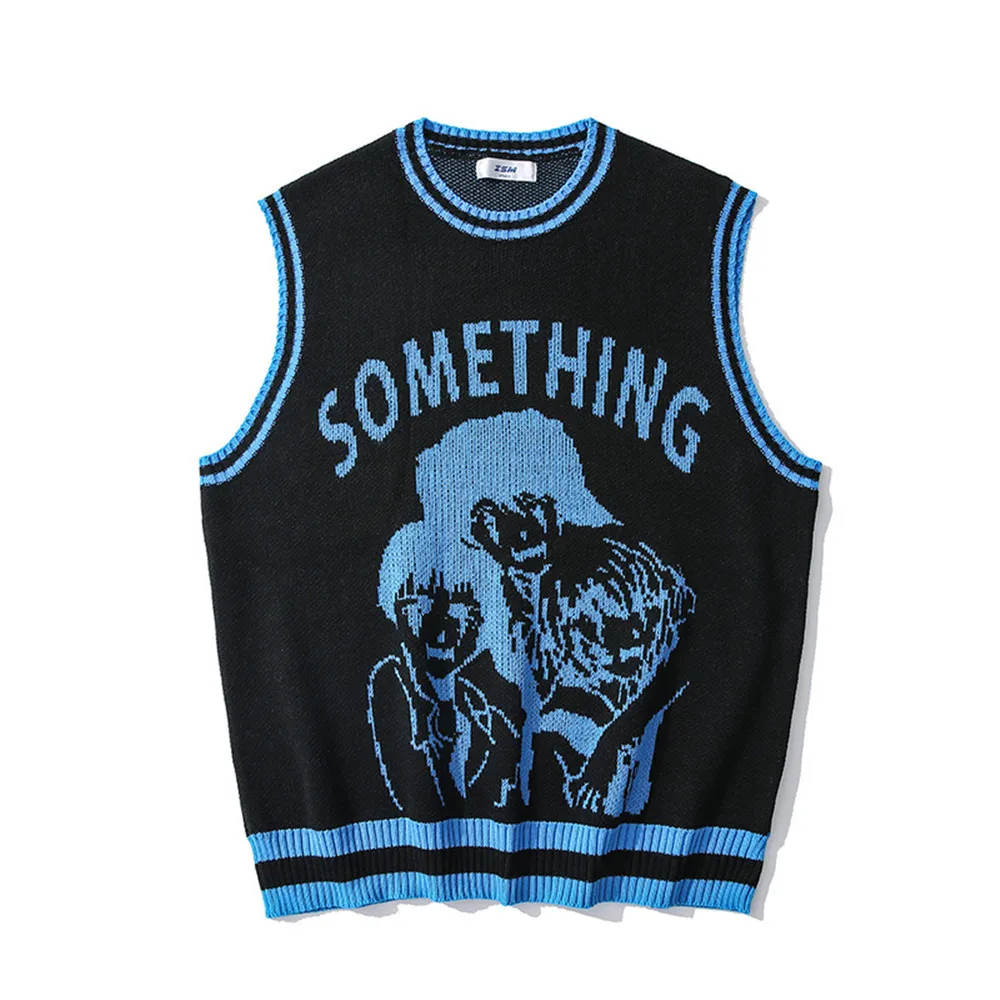College Knitted Vest Sweaters Men Women Street Hip Hop Casual Band Cartoons Anime O-neck Sleeveless Tops 2023 Pattern Sweaters