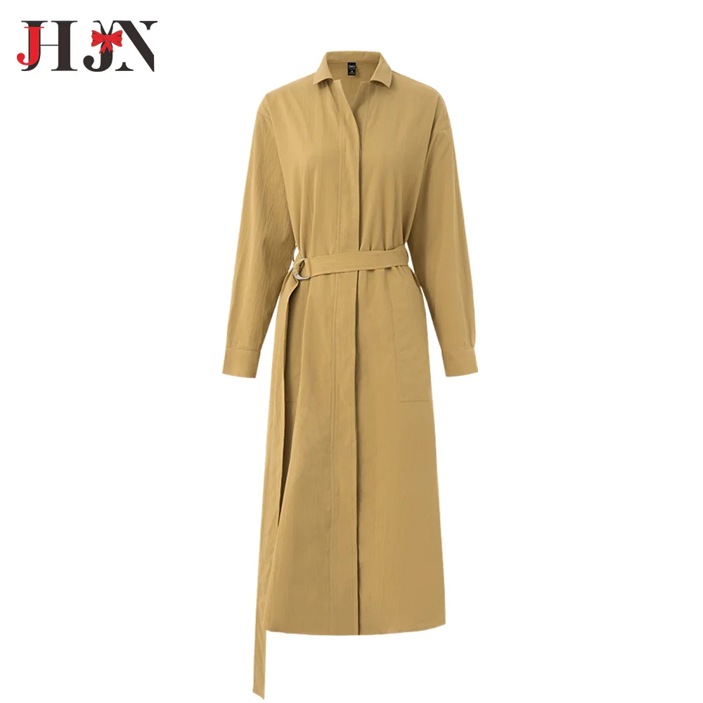 Длинная ветровка с поясом и откидным воротником Осень-зима 2024