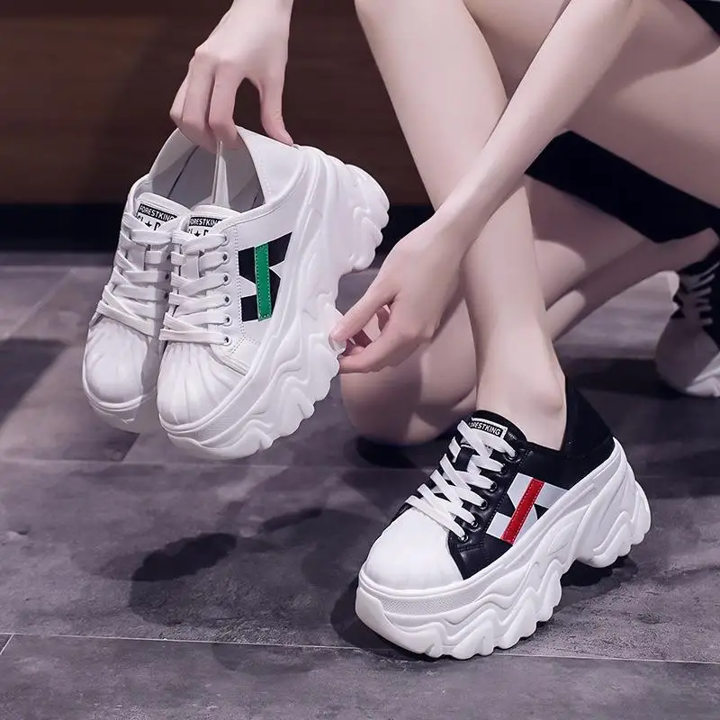 2023 Spring Autumn New Breathable Explosive Style Increase Small Fashion Versatile Casual Shoes Thick-Soled White Shoes Women