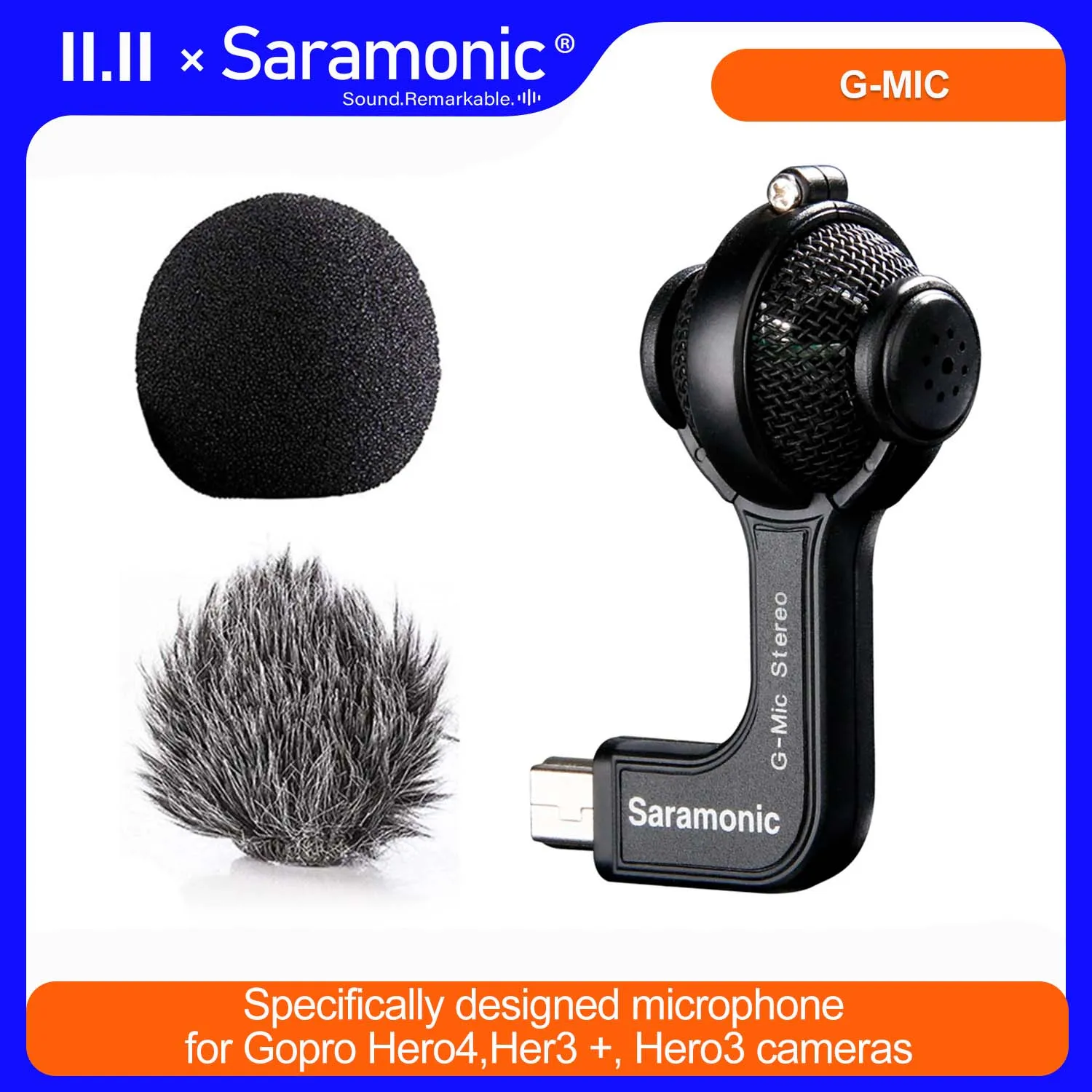 Купи Стерео шаровой микрофон Saramonic G-Mic для Gopro с поролоновыми и пушистыми ветрозащитными стеклами для GoPro HERO3, HERO3 + и HERO4 за 1,512 рублей в магазине AliExpress