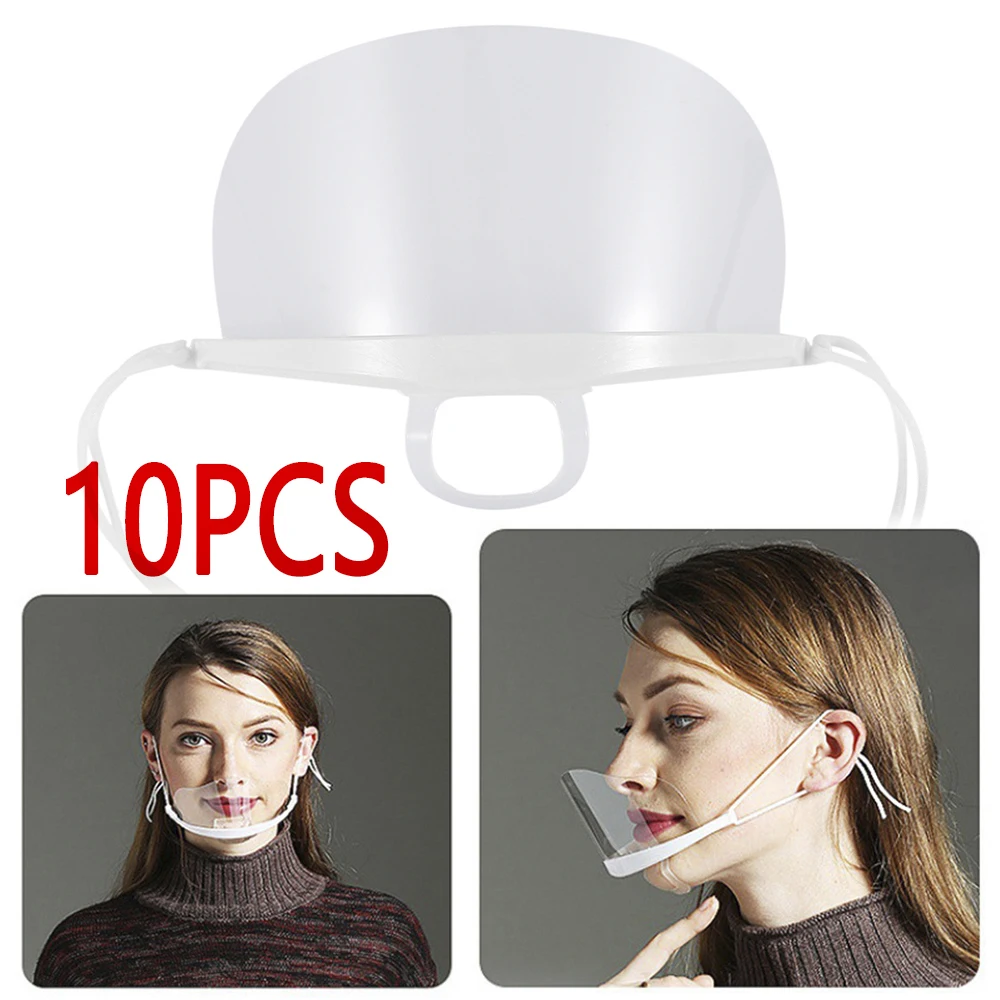 

10pcs Mouth Nose Visor Antifog Shield Mask for Face Transparent Mouth Guard for Restaurant Food Supply