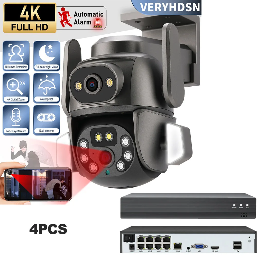 

VERYHDSN 8MP 4K NVR IP Camera Wifi 4x Zoom Dual Lens Camera ONVIF Security Surveillance Video Full Color Night Vision Outdoor