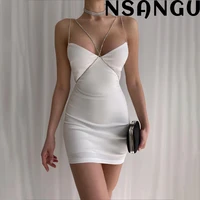 elegant spaghetti strap bodycon mini dress for women sexy backless party evening club tight dresses 2022 summer black white red