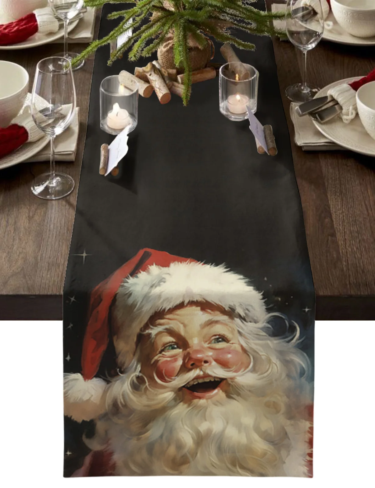 

Рождественский Санта смотрит на небо с улыбкой скатерть для свадебного обеденного стола ткань салфетка под тарелку кухонное украшение для дома