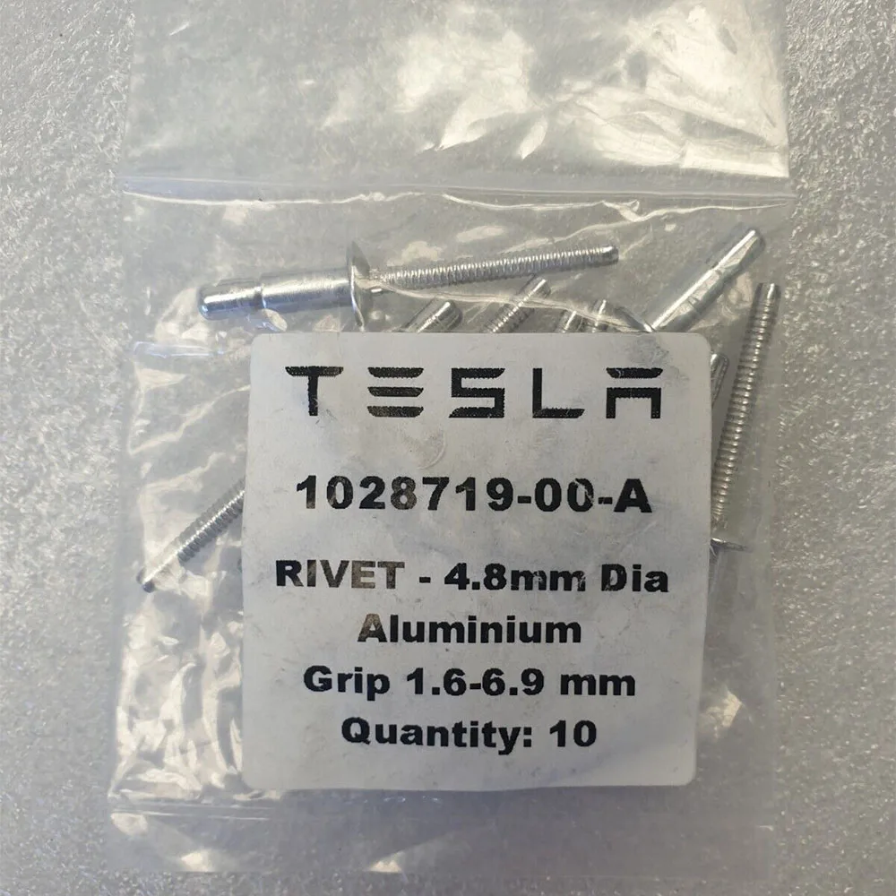 

Brand New For Tesla Rivet -Part # 1028719-00-A ,4.8MM , High Quality ALUMINUM GRIP 1.6-6.9MM(Sold in Bags of 10) 102871900A