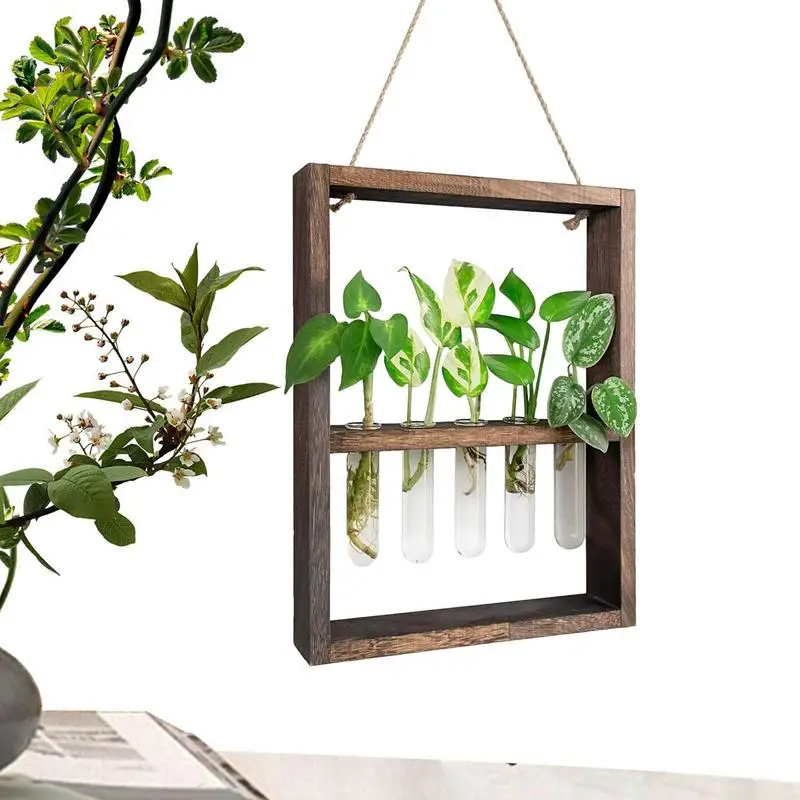 Propagation Tubes Hydroponic Flower Tube Rack Hanger Wall Terrarium With 5 Test Tube Flower Bud Tabletop Glass Wooden Stand