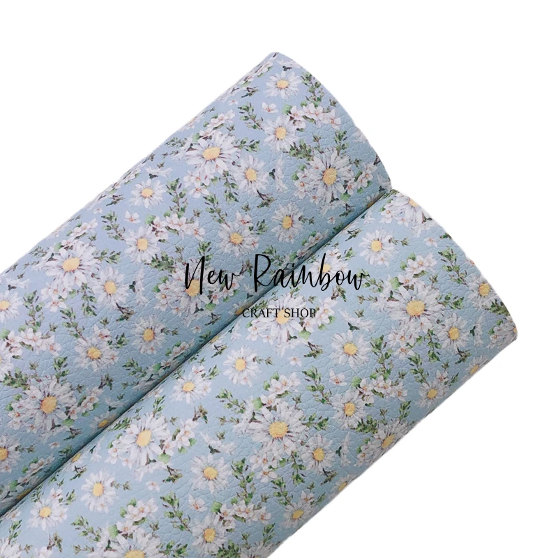 Листы Из искусственной кожзаменителя с рисунком ярко-голубых ромашек и полевых