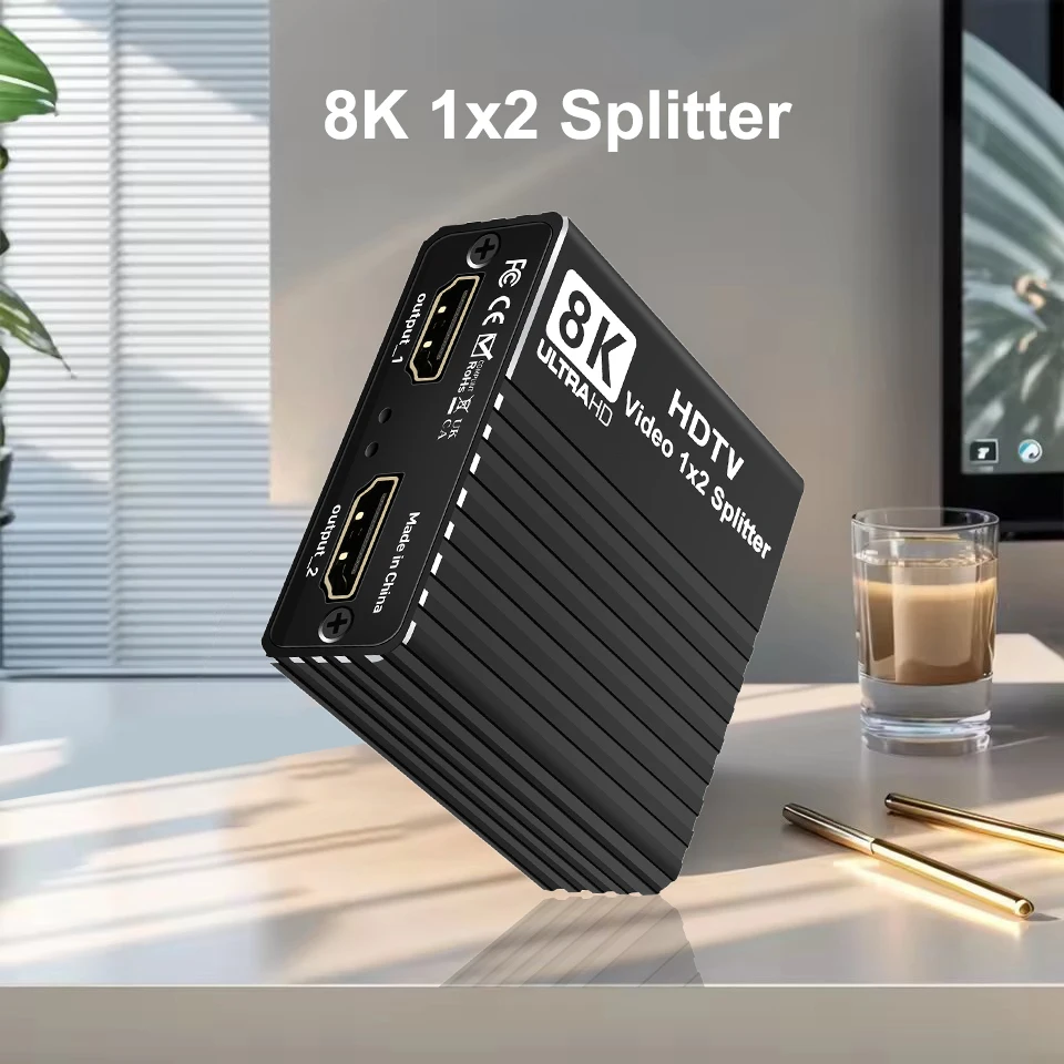 Фото HDMI-сплиттер 1x2 (1 вход, 2 выхода) для двух дисплеев, 8K60Гц, 4K120Гц, 1080P240Гц, видеоразветвитель для PS5, ПК, ноутбука, подключения к телевизору №2
