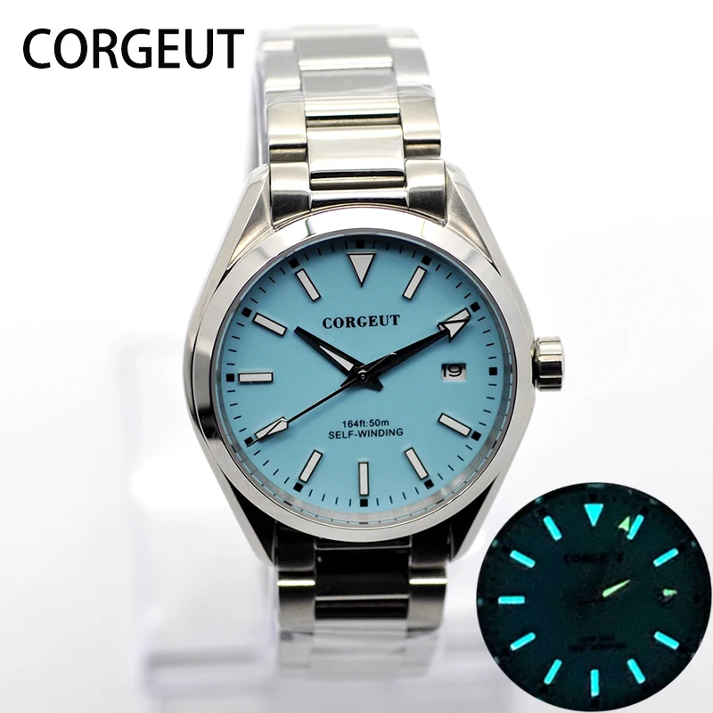 

Corgeut 41MM Sterile Dial NH35A Men's Clock Black Dial Silver Hands Automatic Date Mechanical Sapphire Steel Band Men's Watch