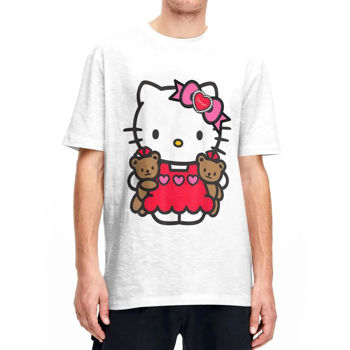 Футболка Hello Kitty для мужчин и женщин шикарная хлопковая рубашка с круглым вырезом