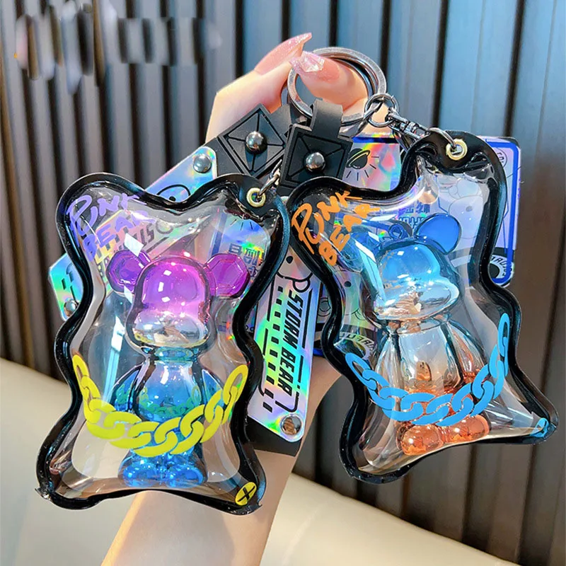 

Fashion Dazzle Explorer Keychain Creative Inflatable Bag Gradation Color Violent Bear Keyfob Couple Backpack Pendant Car Keyring