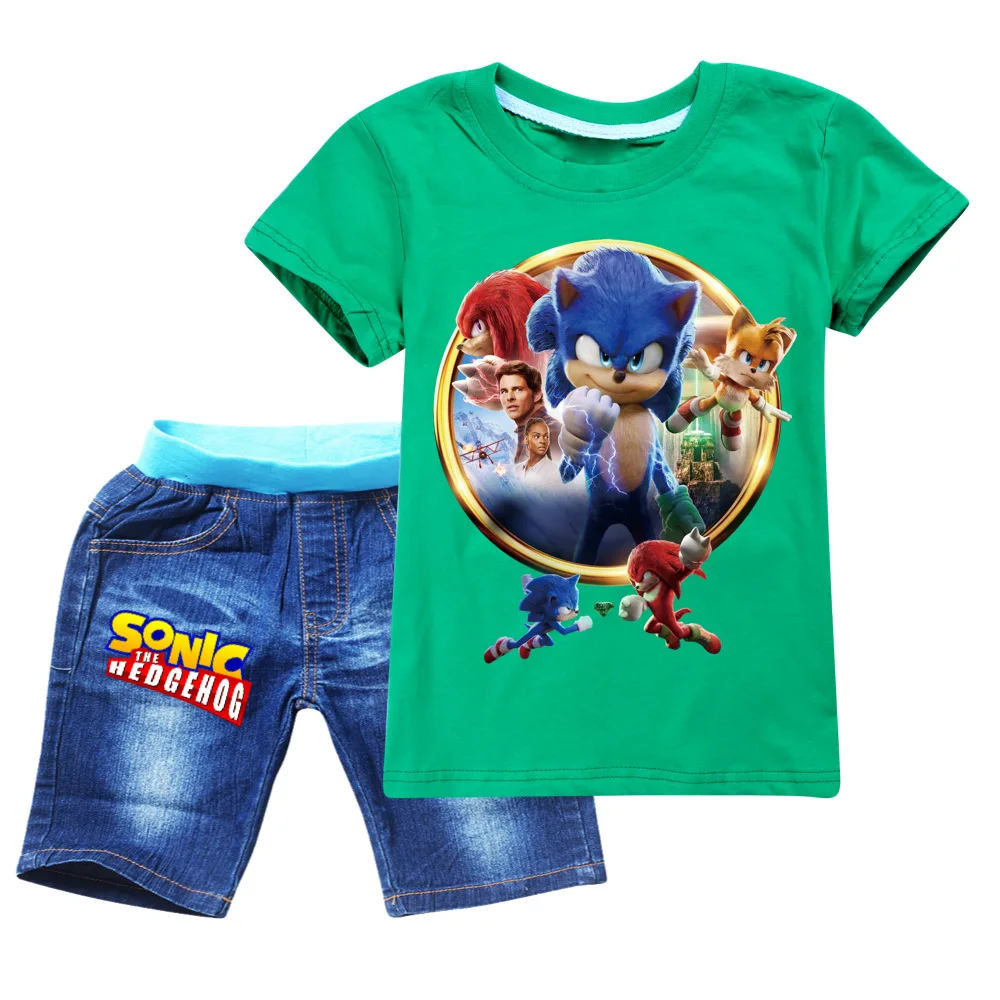Sonic The Hedgehog Camiseta y Pantalones Cortos Algodón Conjunto de 2 Piezas de Verano para Niños y Adolescentes Regalo para Niños! 