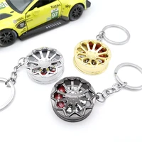 35mm wheel rims keychain zinc alloy car turbine hub keyring wheel tire styling with brake car motorcycle key pendant accessories