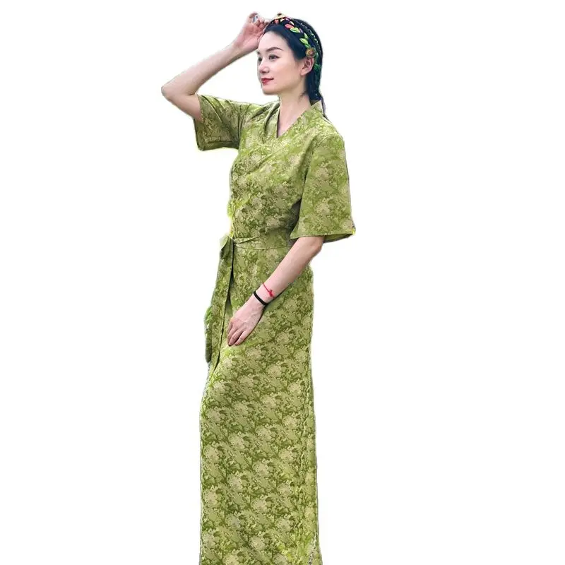 Asian Ethnic Costume Summer Traditional Tibetan Dress Oriental Tibet Clothes Cheongsam Style Robe Elegant Women Gown