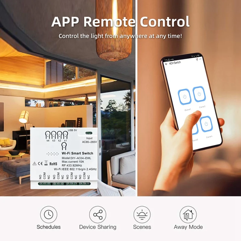 4CH Ewelink Wi-Fi умный переключатель + RF433 пульт дистанционного управления 2 4G Smartlife