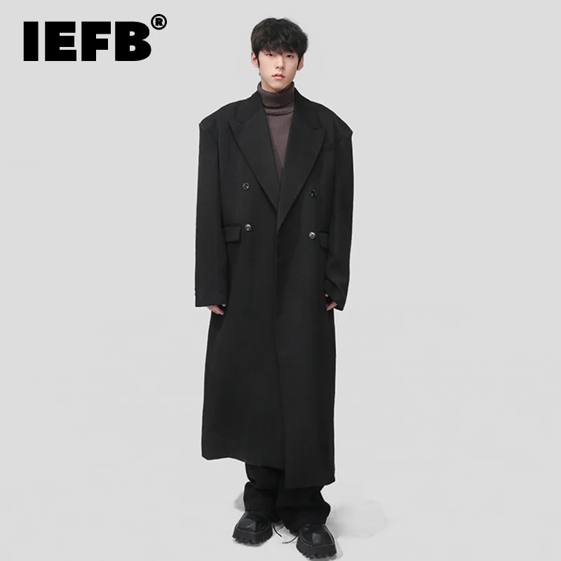 

Длинное Мужское пальто IEFB Tide, красивое, в Корейском стиле, высококачественное, простое, повседневное, до колена, трендовая, осенне-зимняя ветровка 9C2525