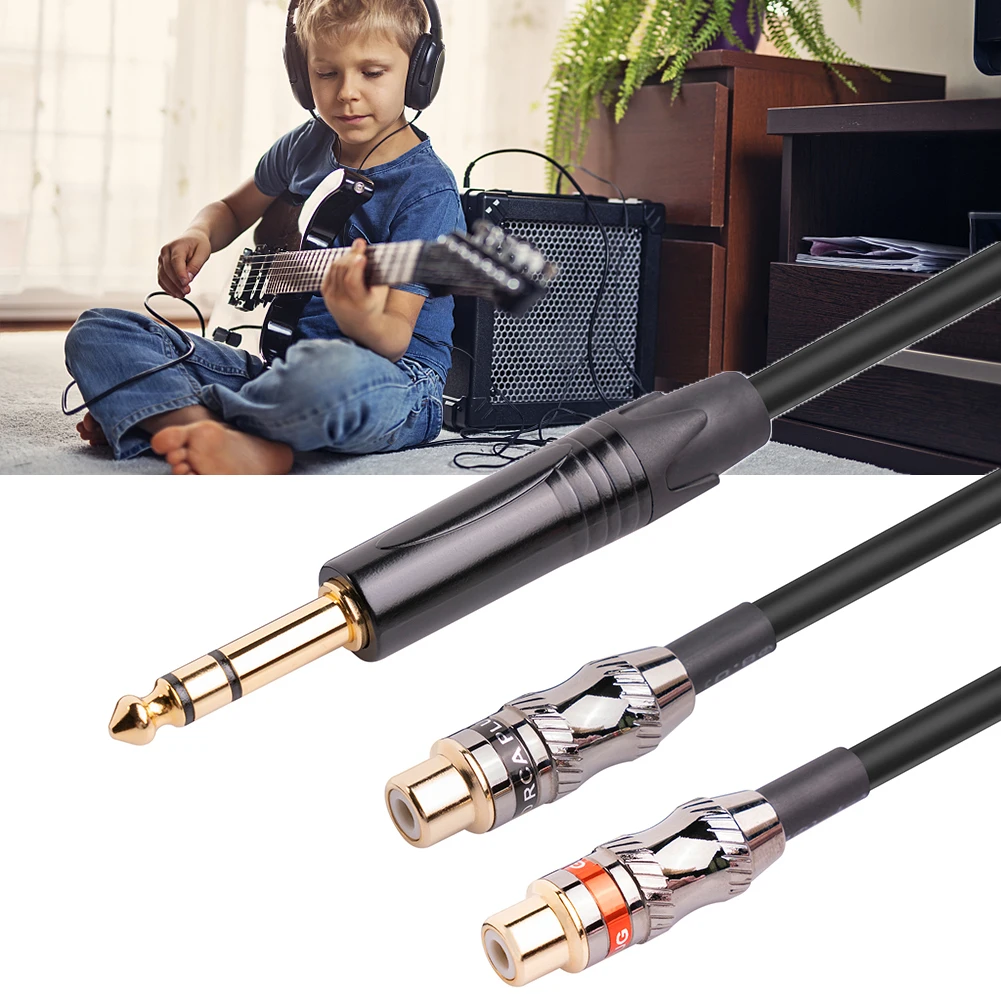 

6.35mm Male to 2RCA Female Cable Line 6.35mm Male to 2RCA Female Cable Line 24k Adapter Gold-plated Connector