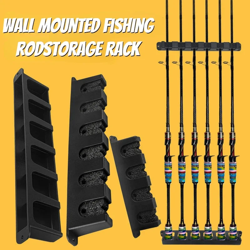 

Fishing Rod Holders 6-Rod Rack Vertical Pole Holder Wall Mount Modular For Garage Fishing Pole Display Stand Fixed Frame