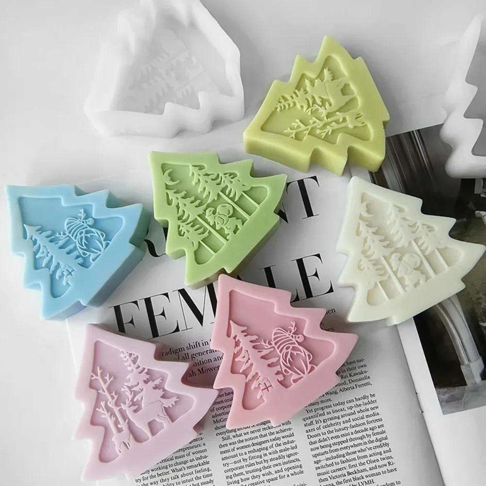 3D Christmas Tree Mold Santa Elk Aromatherapy Candle Diy Handmade Soap Ornament Silicone Molds