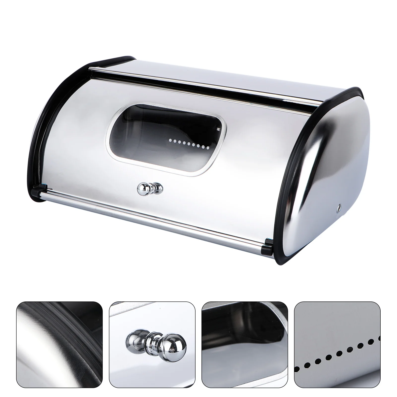 

Stainless Steel Bread Box with Window Handle Metal Roll Bread Box Bread Bin Holder Kitchen Gadgets 34X23cm Breadbasket