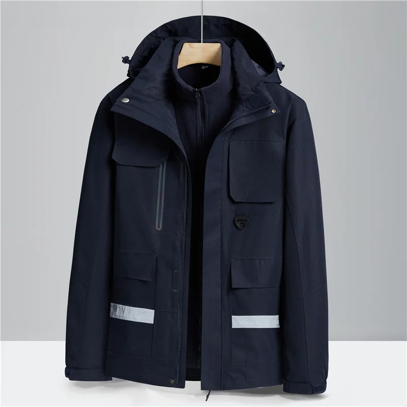 Winter 3-in-1 Jacket Couples Removable Large Size Mountaineering Suit Windproof Waterproof Warm Multi-pocket Tooling Jackets