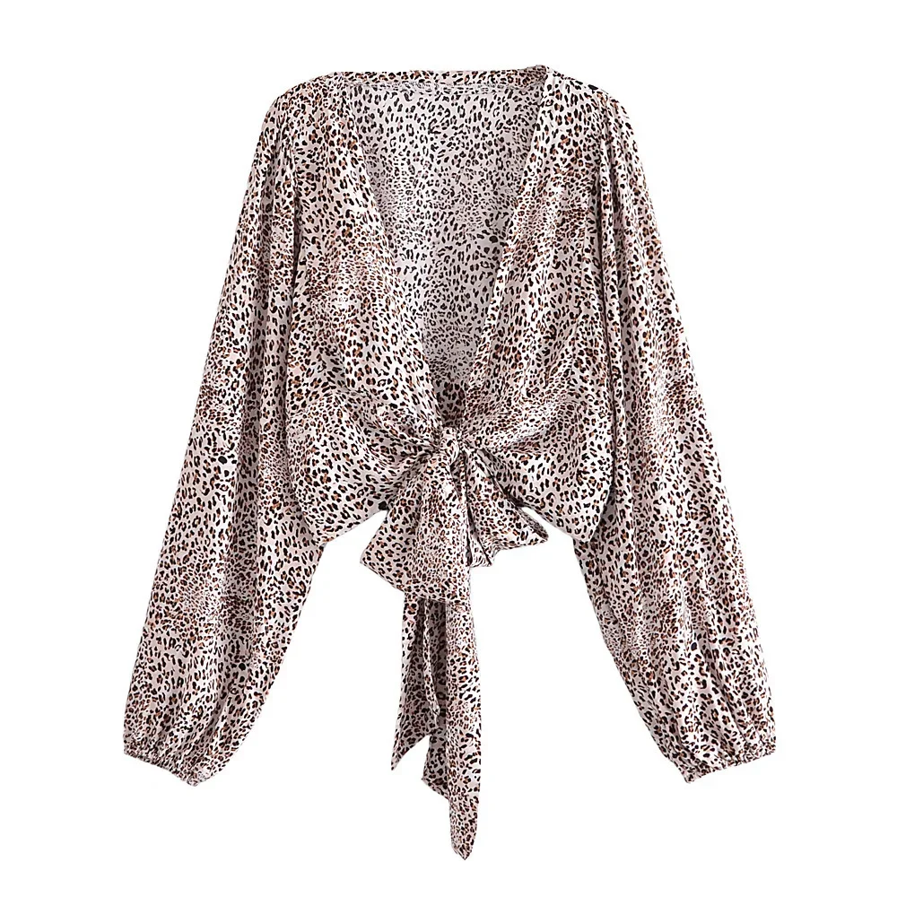 Happie Queens леопардовый принт вискоза женские богемные блузки рубашка укороченные
