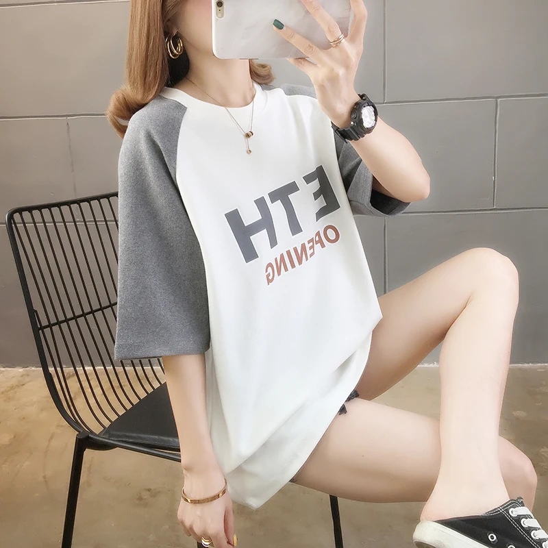 

Fat mm large size loose color student jacket summer new female INS fashionable short sleeve T-shirt female