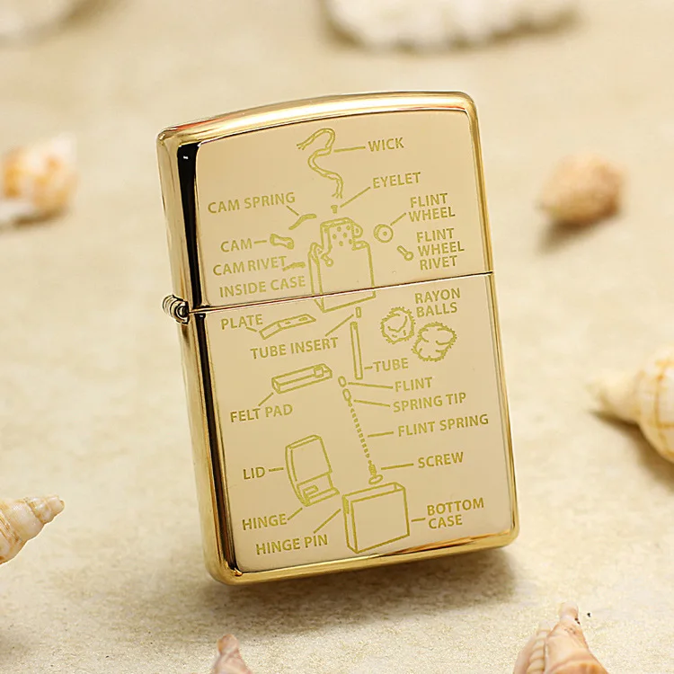 Genuine Zippo oil lighter copper windproof Gold mirror accessories cigarette Kerosene lighters Gift anti-counterfeiting code