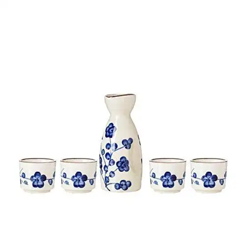 

Набор из 5 предметов, прочный керамический набор японского сакэ с 1 графином/декантером/бутылкой Tokkuri и 4 чашками Ochoko для горячего или холодного сакэ