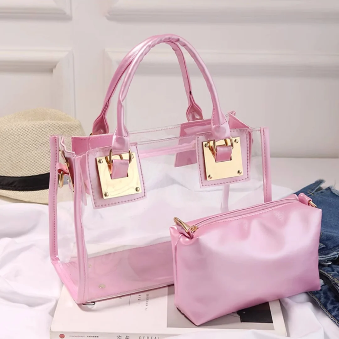 Женская летняя желейная сумка пляжная прозрачная через плечо с кристаллами