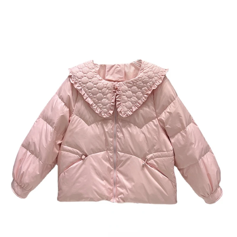 

Fashion Doll Collar Women's Down Jacket Korean Loose White Duck Down Winter Jacket Long Sleeve Coat пуховик женский зимний H337