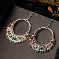 bohemia ethnic fan shaped bronze dangling drop earrings vintage big round earrings for women geometric statement jewelry