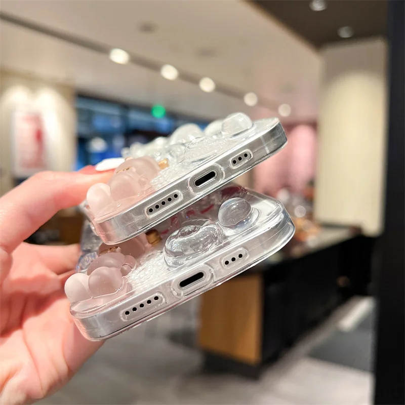 DIY 3D butterfly Transparent Protector For iphone 14 13 12 11Pro Max Plus  X XS XR Little Bear Soft Mobile phone case