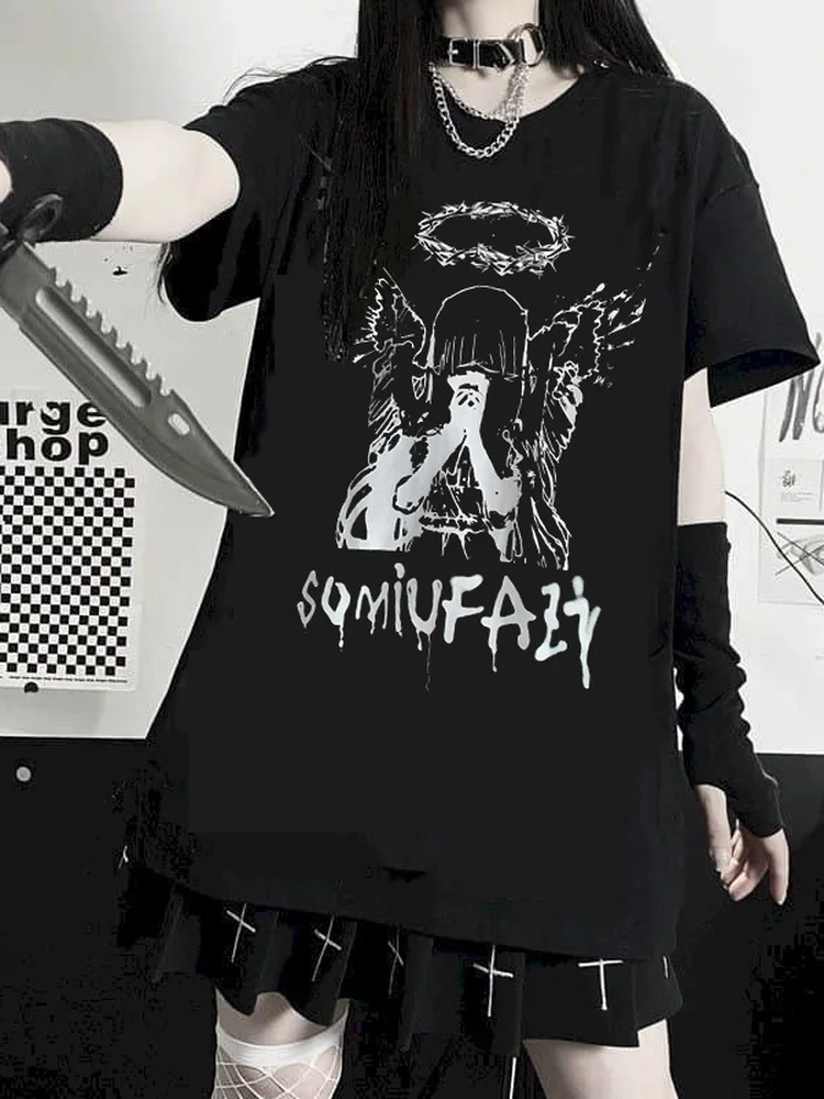 

Deeptown Summer Gothic T-shirt Women Tshirt Punk Dark Grunge Streetwear Goth T Shirt Female Harajuku y2k Tops Aesthetic Clothes