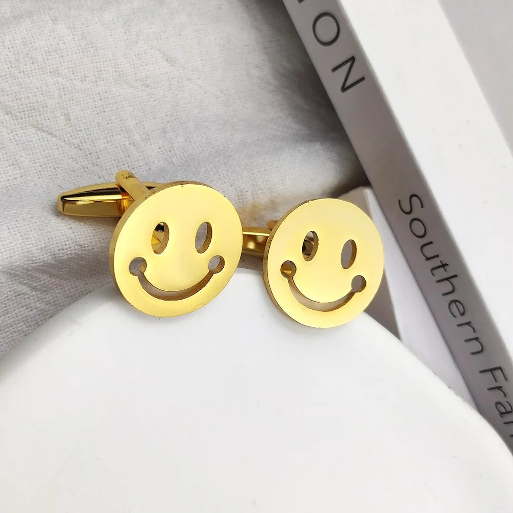 Stainless Steel Round Cufflinks Men's Suit Shirt Smiley Face Cufflinks High-Quality Jewelry Send Boyfriend Cufflinks Birthday
