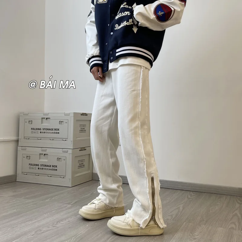 White Black Baggy Jeans Men Fashion Retro Straight Jeans Men Japanese Streetwear Hip-hop Denim Pants Mens Trousers M-2XL