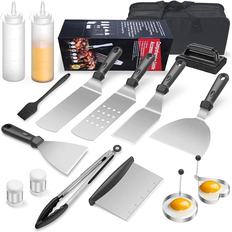 

Griddle Accessories, 16Pcs Flat Top Grill Accessories Set BBQ Grill Tool Set Stainless Steel Blackstone and , Spatula, Scraper,
