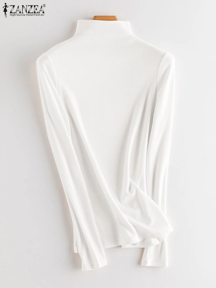 

Модные топы в офисном стиле, футболки оверсайз, стеганая одежда ZANZEA, женские футболки с длинным рукавом 2022, повседневная однотонная Свободн...