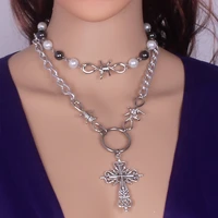 fairy core witch necklace crossswordsnakemushroomsun rosary necklacefairycharmfairycorey2k indie jewelry pixie necklace
