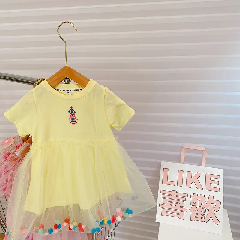 Детское плиссированное платье-пачка с коротким рукавом и вышивкой в стиле