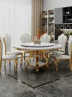Nordic Light Luxury Marble Dining Table Postmodern Luxury Stainless Steel Gold-plated Round Dining Table and Chair Combination