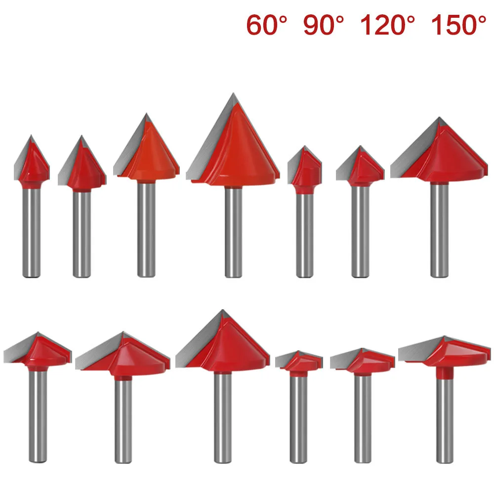 

6mm V Bit-1PCS CNC Solid Carbide End Mill Tungsten Steel Woodworking Milling Cutter 3D Wood MDF Router Bit 60 90 120 150 Degrees