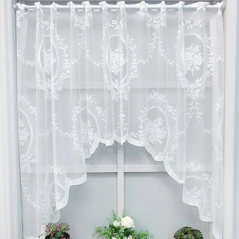 

White Sheer Lace Swag Valance Curtains for Balcony Doorway Partition Hollow Transparent Floral Voile Patio Room Decoration