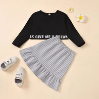 girls european and american style round neck long sleeve letter edge pullover solid color ruffle skirt suit baby girl clothes