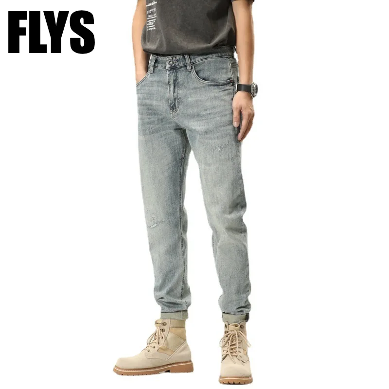 

Hight Quality Spring Summer Denim Jeans Men Straight Stretch Regular Jeans White Classic Vintage Mens Elastic Business Trousers