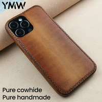 ymw pure handmade retro vegetable tanned leather case for iphone 13 pro max 12 11 fashion luxury soft pure cowhide phone cases