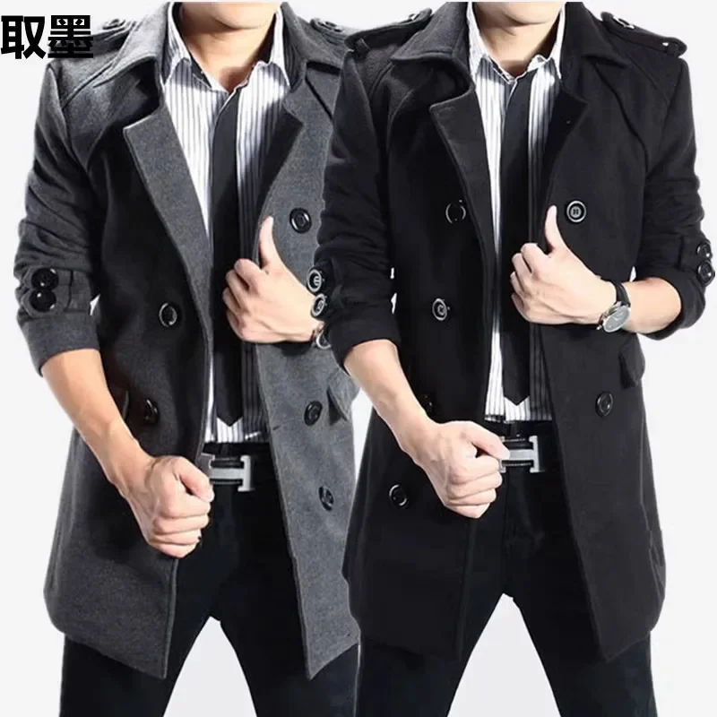 Осень/зима 2023 новое мужское повседневное шерстяное пальто-манто средней длины